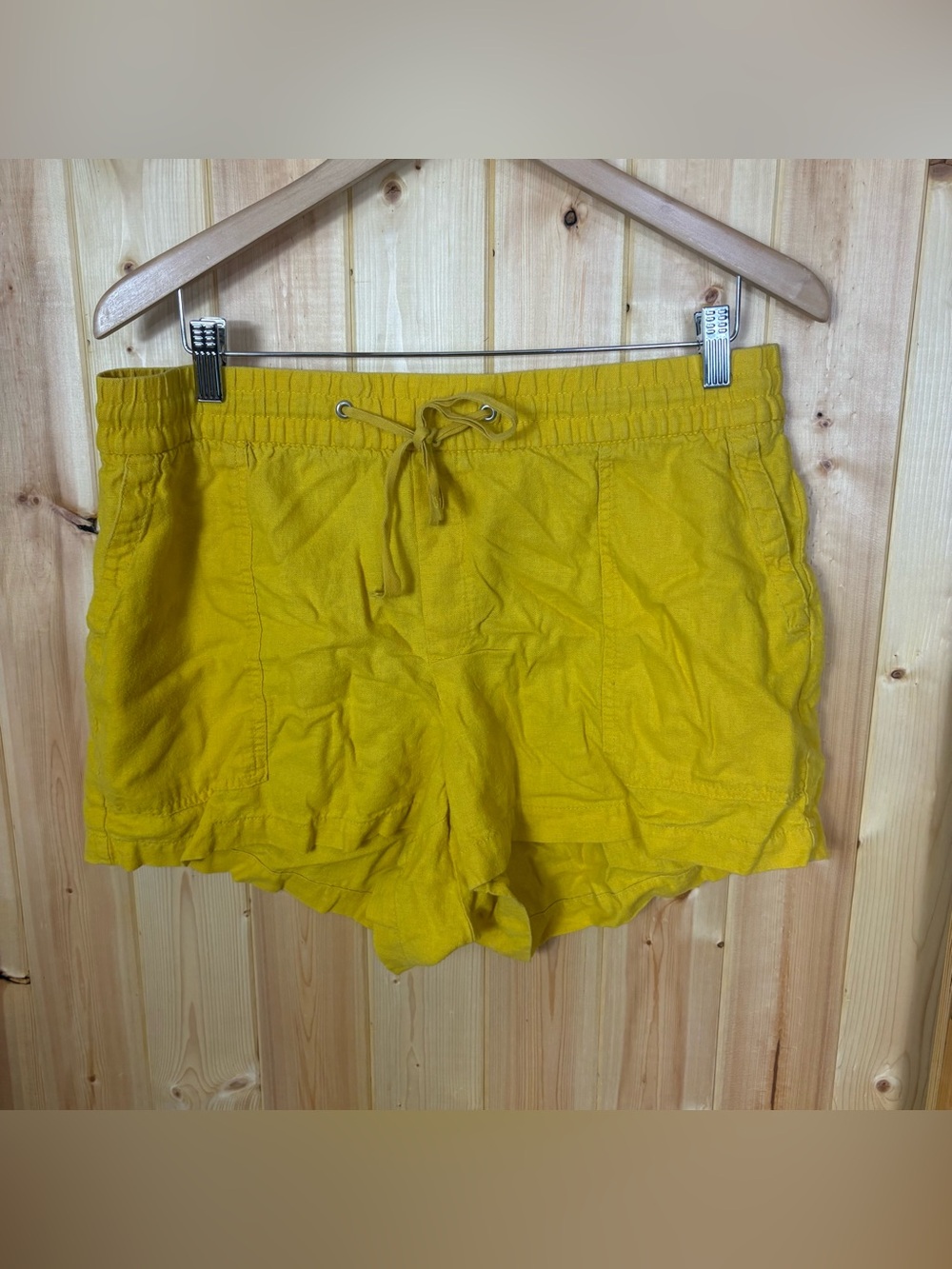 Gap Lemon Curry Linen Blend Utility Shorts Large Casual Everyday Bright Artsy